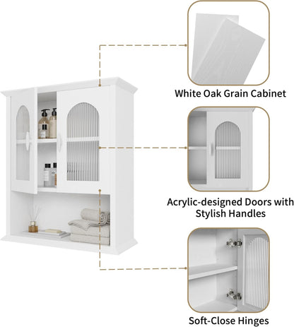 CJL Bathroom Wall Cabinet with Fluted Door, 18.9'' x 23.6'' Medicine Cabinet, Over The Toilet Storage Cabinet, White
