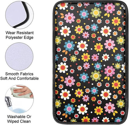 UNICEU Car Center Console Armrest Cushion Pad- Colorful Cute Daisy Flowers Print Auto Interior Decor Accessories Neoprene Armrest Box Protector Cover