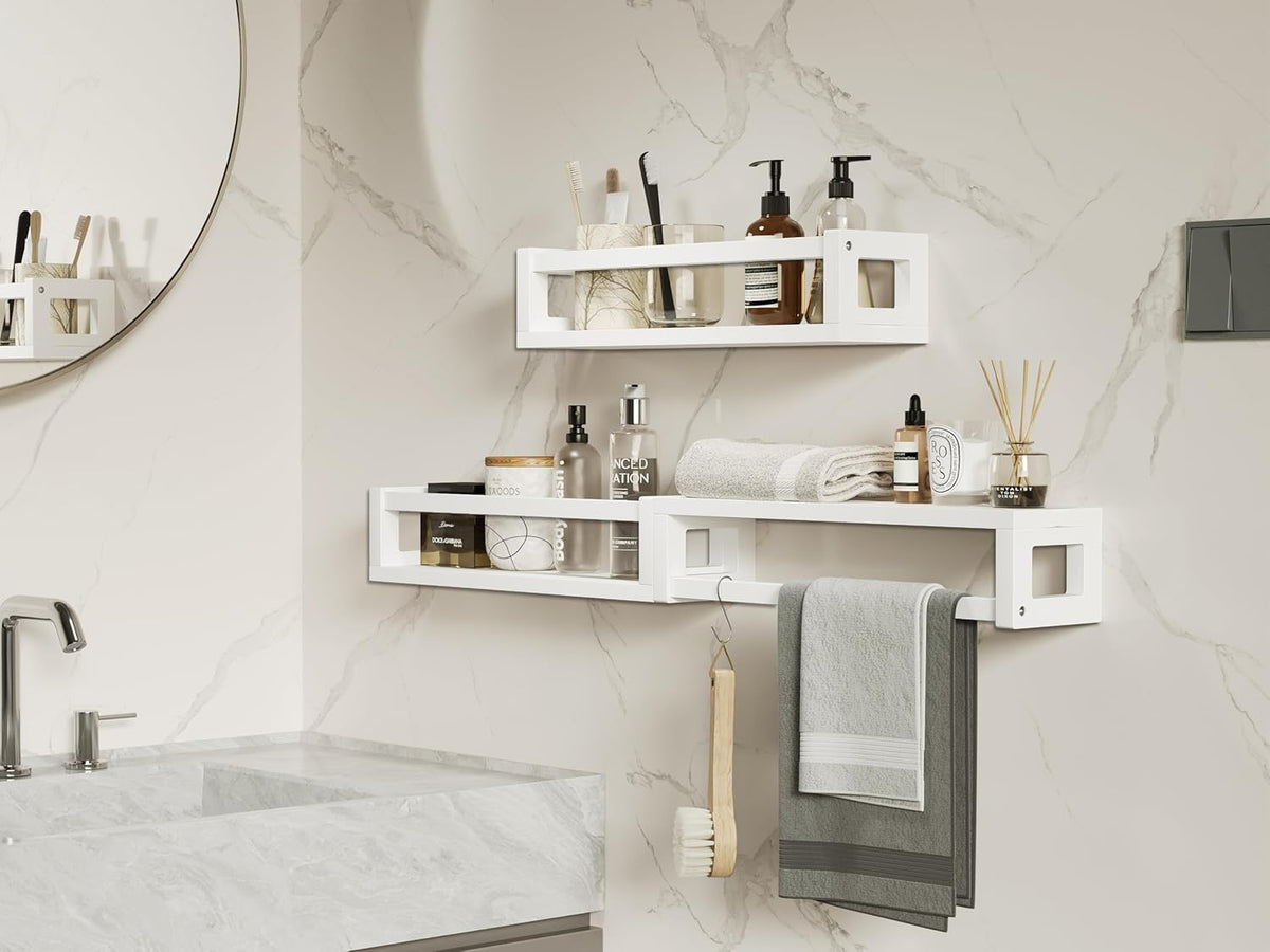 Upgraded Thick Floating Shelves - Multi-Use Wall-Mounted Bookshelves for Kids and Nursery, Ideal for Books, Toys, Spice Rack, Decor - White