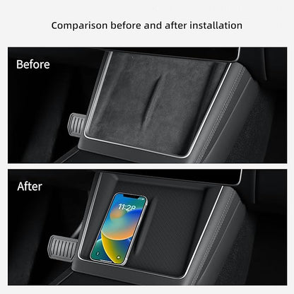 LUCKEASY for 2026 2025 Tesla Model Y Juniper New Center Console Wireless Charging Pad Non-Slip Silicone Mat Wireless Charger Mat for Model Y Accessories Black