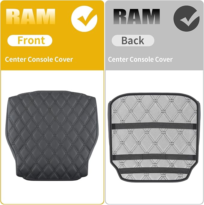 GIANT PANDA Custom Fit Center Console Cover for Dodge RAM 1500,2019 2020 2021 2022 2023 2024 with Jump Seat- Waterproof Faux Leather Armrest Center Cover - Full Protection-Black