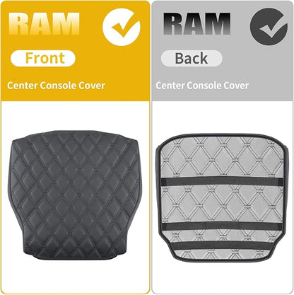 GIANT PANDA Custom Fit Center Console Cover for Dodge RAM 1500,2019 2020 2021 2022 2023 2024 with Jump Seat- Waterproof Faux Leather Armrest Center Cover - Full Protection-Black
