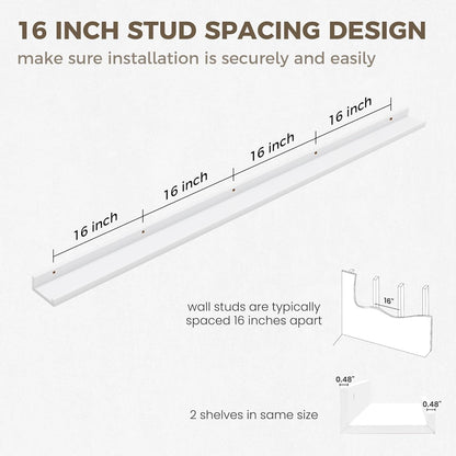 Axeman 72 Inch White Floating Shelves for Wall | Picture Ledge Shelf Set of 2 | Rustic Picture Shelf for Wall with Ledge | Floating Shelves with Lip | Photo Ledge Shelves for Books Album Records