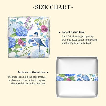 POIUBLE Leather Tissue Box Holder Bird with Blue Hydrangea Tissue Box Cover Square Waterproof Tissue Holder Organizer Modern Napkin Holder for Bedroom Dresser Night Stand Office Desk