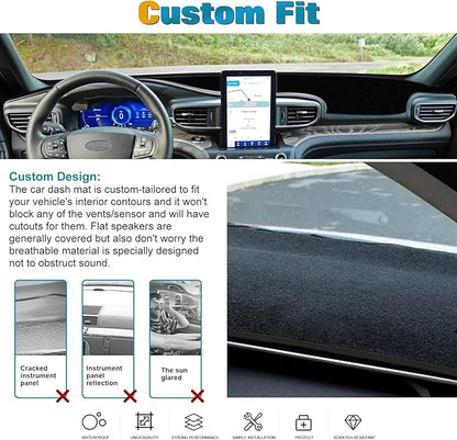 x xotic tech Center Console Dashboard Mat Pre-Cut Non-Slip Sunshield Sun Glare Protector Dash Carpet Pad Black Cover Compatible with Ford Explorer 2020 2021 2022 2023 2024 2025 2026