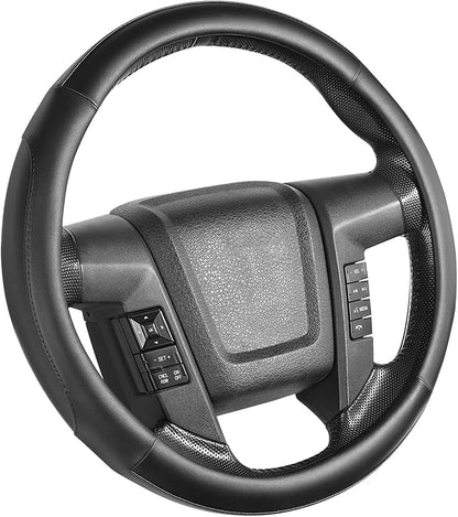 SEG Direct Car Steering Wheel Cover Large Size for F150 F250 F350 Ram 4Runner Tacoma Tundra Range Rover with 15 1/2 inches-16 inches Outer Diameter, Black Microfiber Leather