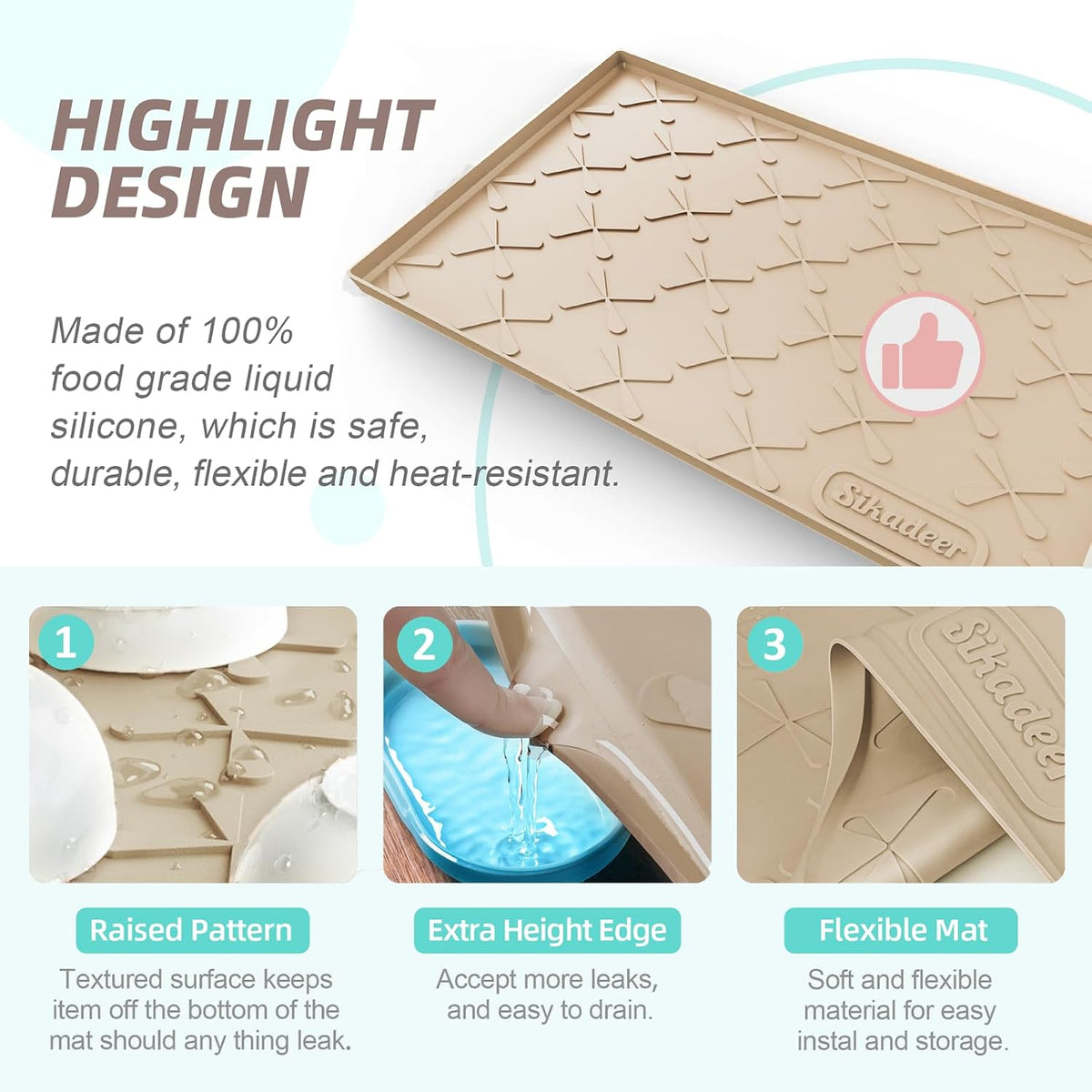 SIKADEER 40" x 19" Under Sink Mat Waterproof, Silicone Mat Kitchen Drawer Shelf and Cabinet Liner, Sink Protector for Kitchen Organizers and Storage, Boot Tray Pet Food Mats