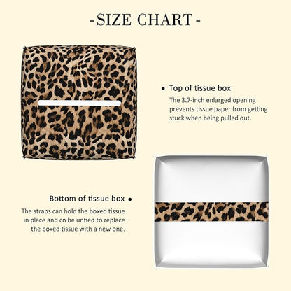 POIUBLE Leather Tissue Box Holder Leopard Print Tissue Box Cover Square Waterproof Tissue Holder Organizer Modern Napkin Holder for Bedroom Dresser Night Stand Office Desk