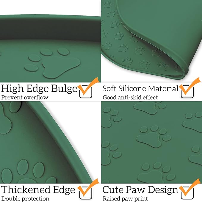 KPWACD Pet Placemat for Dog and Cat, Anti-Slip Waterproof Dogs Feeding Bowl Mat Prevent Food and Water Overflow, Silicone Puppy Dish Mats Suitable for Small Medium Big Pets, Hunter Green, 19" * 12"