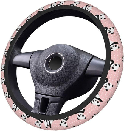 Cute Panda Polka Dot Universal 15 Inch Steering Wheel Covers Non Slip Neoprene Car Wrap Cover for Adults