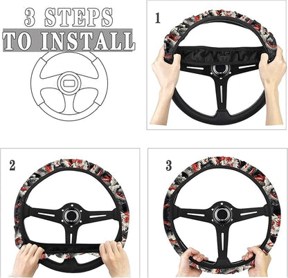AFPANQZ Cool Dragon Print Car Steering Wheel Covers Sweat Anti-Slip Soft Grip Universal 14-15 inch Stretch-on Fabric Steering Wheel Soft Protector Steering Wheel Covers Car Accessories