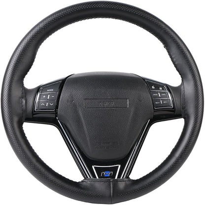 Genuine Leather 15.5 Inch Large Car Steering Wheel Cover with Needle Thread for Buick GL8 SUVS Trucks Etc.Black