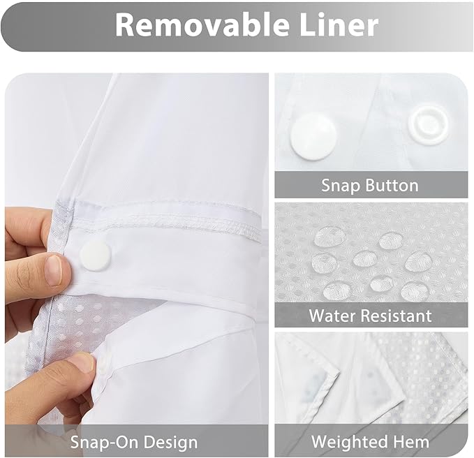 GICDSU No Hook Shower Curtain with Snap in Liner, Waffle Shower Curtain Set for Bathroom, Hotel Style with Semi-Sheer Top Window, Waterproof & Washable, Light Grey, 71" W x 80" L