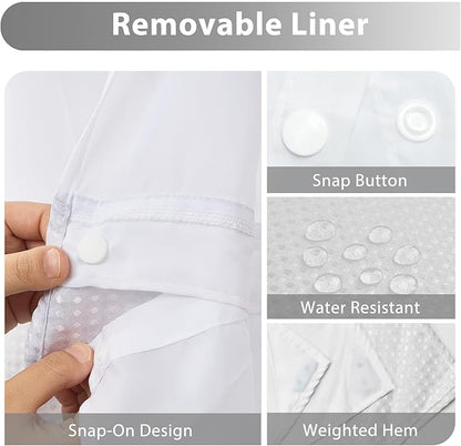 GICDSU No Hook Shower Curtain with Snap in Liner, Waffle Shower Curtain Set for Bathroom, Hotel Style with Semi-Sheer Top Window, Waterproof & Washable, Light Grey, 71" W x 80" L