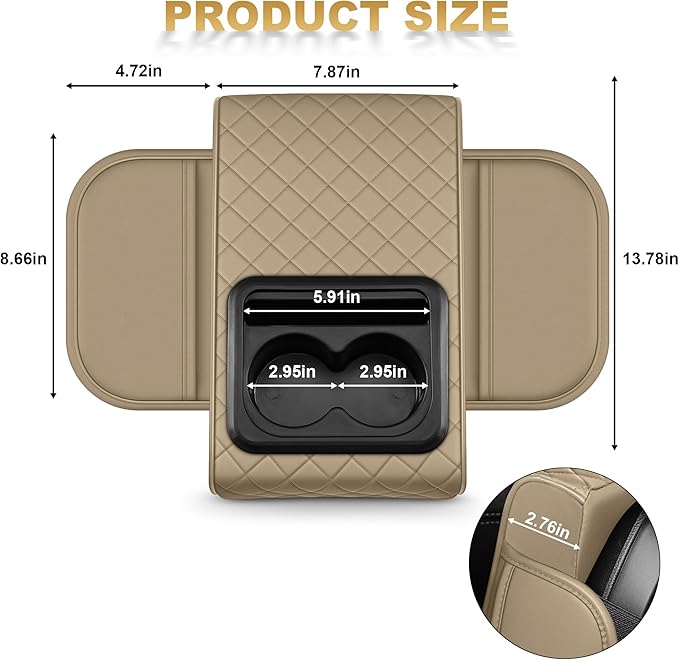 Center Console Cover for Accord: Armrest Cover for Car with 2 Storage Bags - Waterproof Leather Center Console Cover with Cup Holder for Car,Anti-Scratch Auto Armrest Pad Accessory （Beige