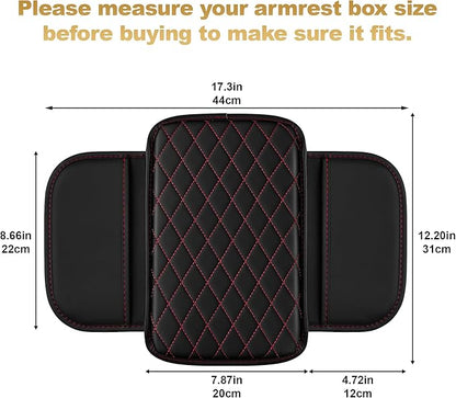 Center Console Cover for MDX: Armrest Cover for Car with 2 Storage Bags - Scratch & Wear Resistant & Waterproof Leather Console Cover,Anti-Scratch Auto Armrest Pad Accessory （Black&Red