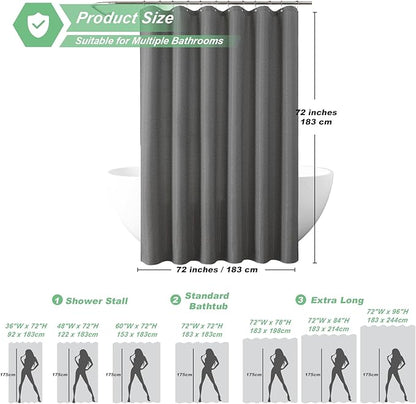 meioro Grey Shower Curtain, Waffle Weave 256GSM Heavy Duty Textured Fabric Shower Curtains for Bathroom Hotel Spa, Luxury Weighted Polyester Cloth Bath Curtain Set with 12 Hooks, 72Wx78H