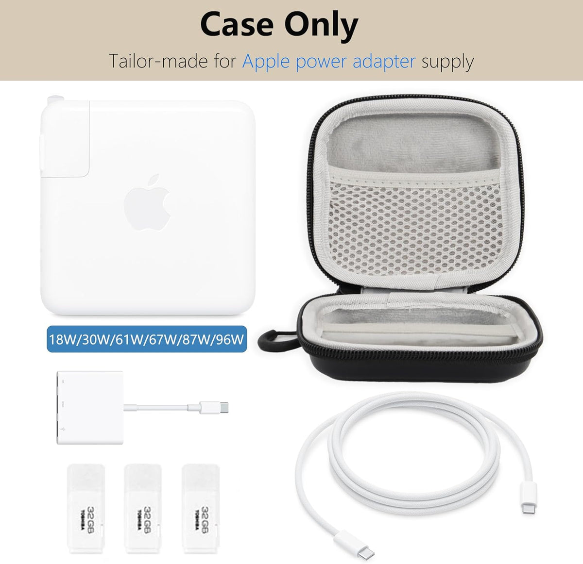 Charger Case for Macbook, Portable Tech Electronic Organizer Bag, Travel Storage Pouch for Laptop Accessories, MacBook Power Adapter, Charging Cords, USB Drives, Power Bank (Black, M)