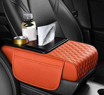 Car Armrest Center Console Cover for Audi Q3 2015–2025, Center Console Pad with Cup Holder, Multifunctional Armrest Cushion,F Orange