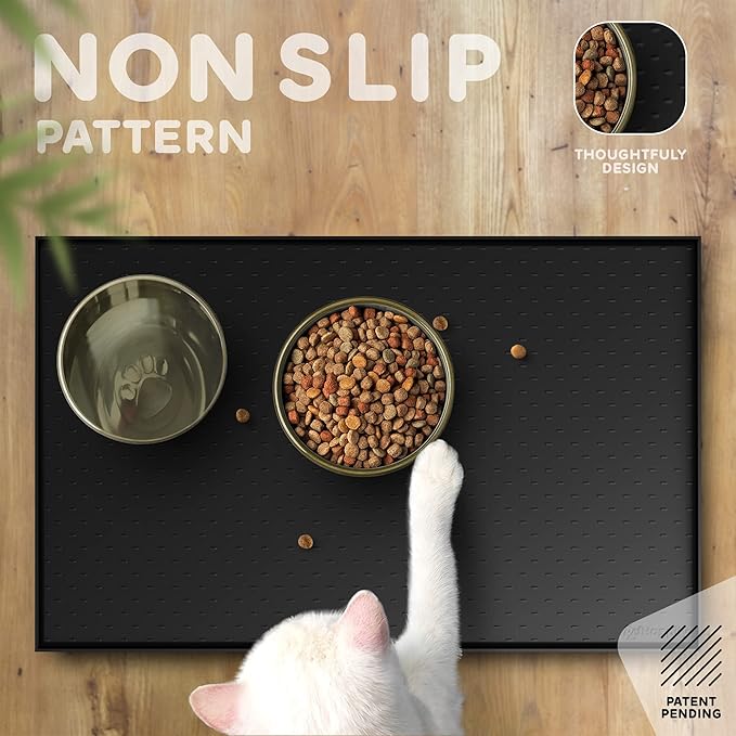 PetHappily Dog Food Mat - Raised Edges Dogs Mat for Food and Water Prevent Spill, Waterproof Cat Food Mats Protect Floors, Easy Clean Dog Bowl Mats for Food and Water, Silicone Pet Food Tray