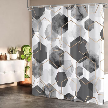 Litabel Modern Small Stall Shower Curtain for Bathroom, Grey Geometric Art Decor Waterproof Bath Curtain, Abstract Fabric Shower Curtain Sets for Home Decor, 36x72 Inch