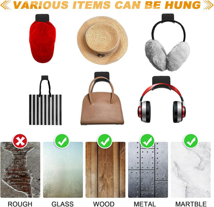 Headphone Wall Hangers Adhesive Gaming Headset Holder Hooks for Wall Mount Strong Universal Stand Hooks for Most Headphone Controller, Hat, Baseball Caps, Door, Closet(Black,12 Pcs)