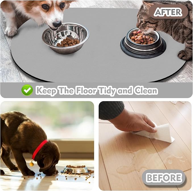 Dog Feeding Mat 24''x16'', Absorbent Pet Food Mat, No Stains Quick Dry Pet Water Mat Protect Floor, Cat Dog Water Bowl Mat for Messy Drinkers, Non-Slip Rubber Base Pet Placemats for Food and Water