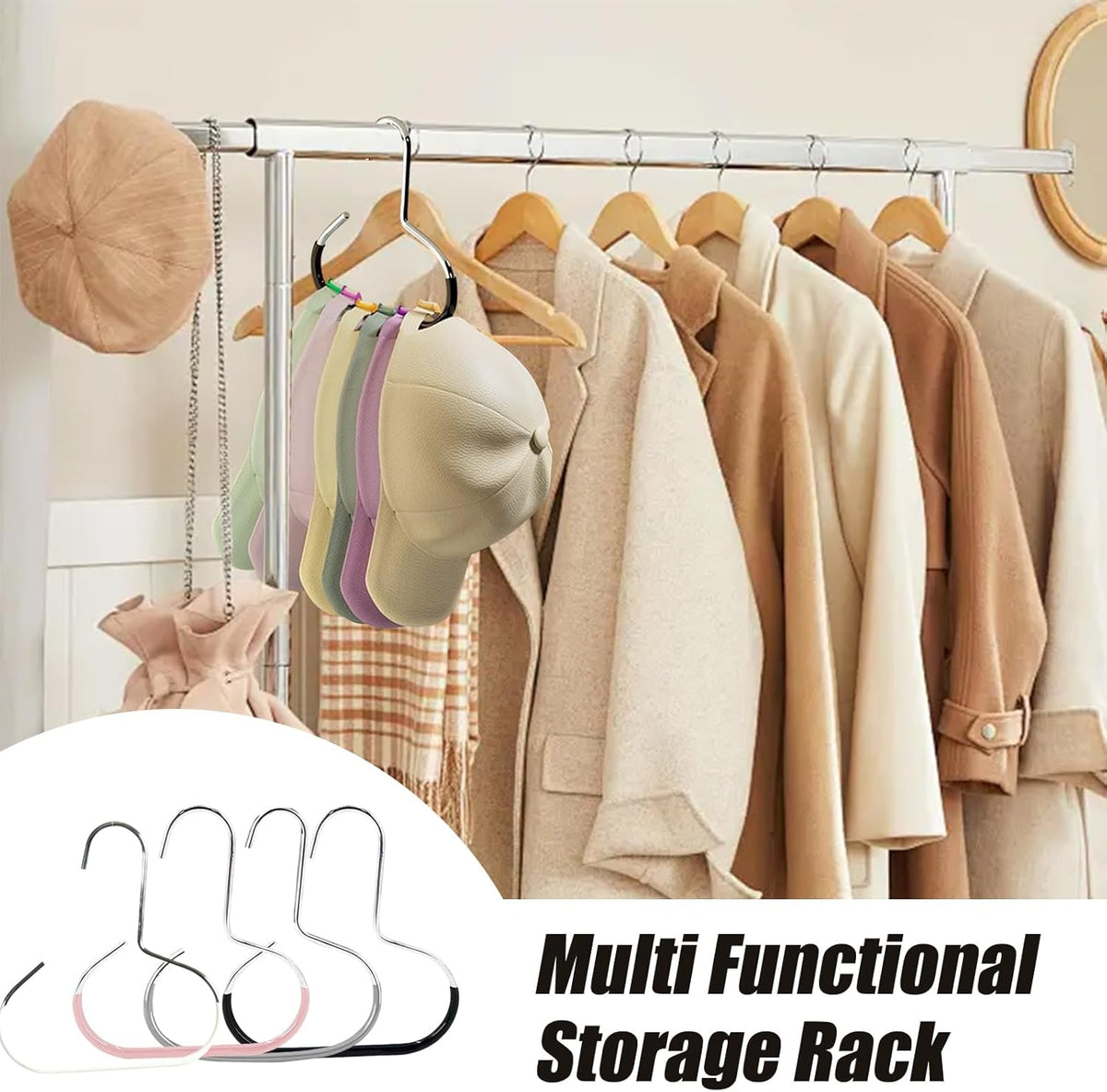 Maximize Closet Space with Versatile Storage, Hat Hangers for Closet, Hat Organizer, Multi-Functional Organizer Space Saving for Hats, Ties, Scarves, Delicate Fabrics (3pcs*Black)