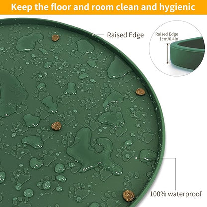 KPWACD Pet Placemat for Dog and Cat, Anti-Slip Waterproof Dogs Feeding Bowl Mat Prevent Food and Water Overflow, Silicone Puppy Dish Mats Suitable for Small Medium Big Pets, Hunter Green, 19" * 12"