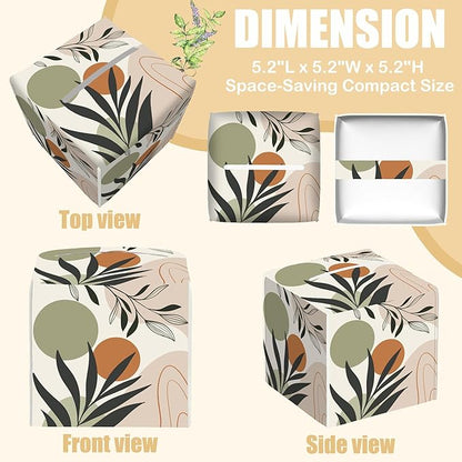 BLYKVGHQ Boho Geometric Art Square Tissue Box Cover Abstract Leaves Tissue Box Holder Facial Cube Paper Dispenser Leather Decorative Organizer Home Office Desk Decor, 5.2"x5.2"x5.2"