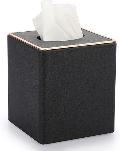 Sumnacon Tissue Box Cover Square Tissue Box Stylish Linen Tissue Box Holder with Magnetic Bottom, Cube Tissue Cover for Living Room Bathroom Table Desk Countertop Home Office Car Hotel, Black