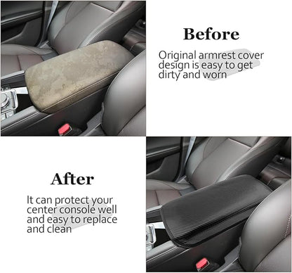 SKTU for 2019-2024 2025 2026 Mazda 3 Mazda3 Center Console Cover 2023 2024 2025 2026 Mazda3 Armrest Pad 2024 2025 2026 Mazda3 Seat Box Cover Automotive Car Center Console Soft Cushion (Carbon Fiber)