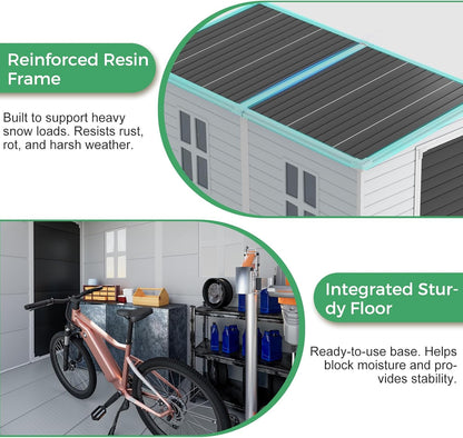 4x8 FT Plastic Storage Sheds Outdoor with Floor and Window, Lean to Resin Shed Easy to Install, Compact Sheds & Outdoor Storage/Tool Shed for Backyard Patio Lawn, Gray