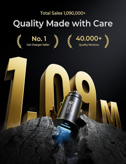 AINOPE 67.5W Super Mini Cigarette Lighter Adapter Car Charger USB C Fast Charging, All Metal PD&QC Type C Car Charger Adapter Outlet Plug Socket for iPhone 17 16 Pro Max 15 14 13 Air, Samsung S26 S25