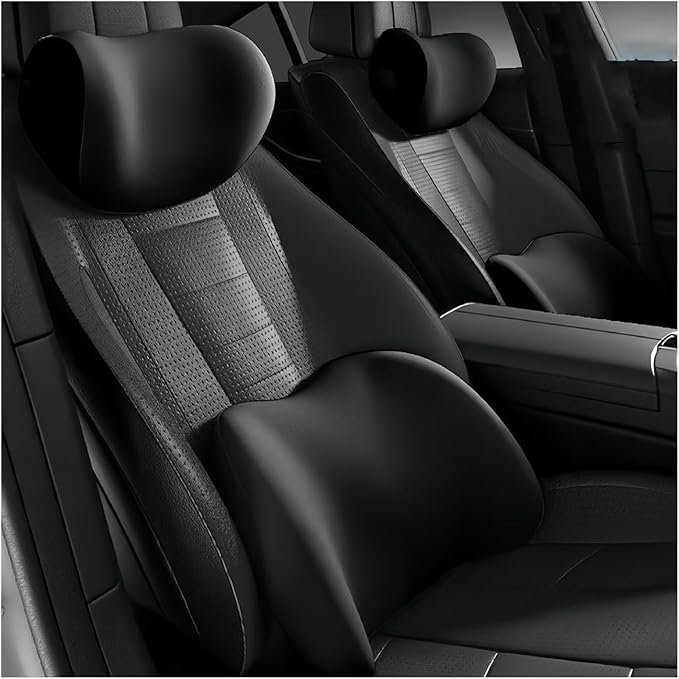 Car Lumbar Support Pillow and Car Neck Pillow Kit for BYD HALO6 2023 2024, Car Seat Neck Back Rest Pillows, Ergonomic Car Seat Headrest & Lumbar Cushion,A Black