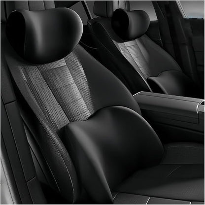 Car Lumbar Support Pillow and Car Neck Pillow Kit for BYD HALO6 2023 2024, Car Seat Neck Back Rest Pillows, Ergonomic Car Seat Headrest & Lumbar Cushion,A Black