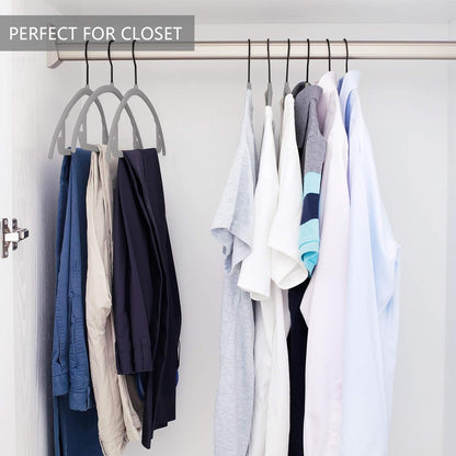 MIZGI Premium Velvet Hangers 50 Pack Heavyduty- Non Slip No Shoulder Bump Suit Hanger - Black Hooks,Space Saving Clothes Rounded Shape for Coat,Sweater,Jackets,Pants