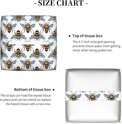 POIUBLE Honey Bee Tissue Box Cover Leather Tissue Box Holder Square Facial Paper Organizer Dispenser for Bathroom Kitchen Bedroom Vanity Countertop Night Stands
