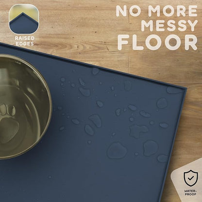 Dog Food Mat - 28x18 Raised Edges Dogs Mat for Food and Water Prevent Spill, Waterproof Cat Food Mats Protect Floors, Easy Clean Dog Bowl Mats for Food and Water, Silicone Pet Feeding Placemats