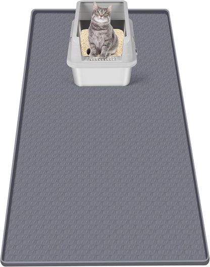 Bartuke Cat Litter Mat, Extra Large 51" x 25.6" Silicone Mat Litter Trapping Mat for Scatter Control, Soft on Kitty Paws, Easy to Clean (Dark Grey)