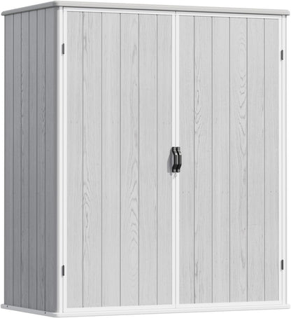 Devoko 5 x 3 Resin Outdoor Storage Shed with Floor - Waterproof Plastic Outdoor Tool Cabinet with Lockable Doors for Patio Furniture, Pool Accessories, Garden Tools (Light Gray)