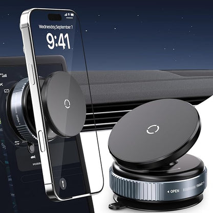 360° Rotatable Vacuum Magnetic Phone Holder, Adjustable Hands-Free Suction Cup Car Phone Mount for Car/Gym/Mirror/Smooth Surface, Compatible with iPhone Android and All Smartphones