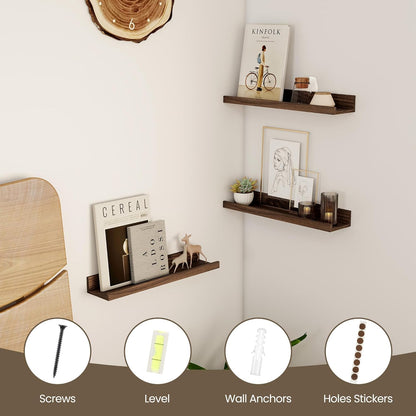 Axeman Floating Shelves for Wall | Picture Ledge Shelf Set of 2 | Rustic Walnut Picture Shelf for Wall with Ledge | Small Floating Shelves with Lip | Photo Ledge Shelves for Books Album Records