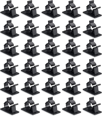 Viaky 30 Pcs Black Clips Self Adhesive Backed Nylon Wire Adjustable Cable Clips Adhesive Cable Management Drop Wire Holder