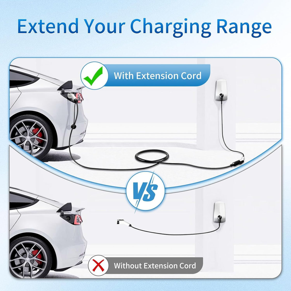 50A 25FT J1772 EV Extension Cable, Level 2 EV Charger Extension Cord, Heavy-Duty 240V EV Extension Cable for Fast Charging (25FT)
