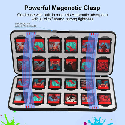 QuoLumPIA 24 Switch Game Card Case for Nintendo Switch 2/OLED/Lite - Holds 24 Cartridges & 40 SD Cards, Compact Storage, Portable Travel Essential, Gift, Hard Shell, Silicone Lining, Magnetic closure