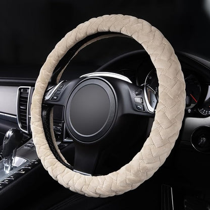 Flying Banner car Steering Wheel Cover Massage Velvet Warm Universal Size 15 inches SUV Truck Anti Slip Odorless Summer Winter (Beige, Velvet Massage)