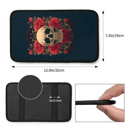 Skull with Red Roses Car Auto Armrest Cushion Cover Accessories Center Console Seat Box Pad Protector Universal Decoration for Most Vehicle SUV Truck
