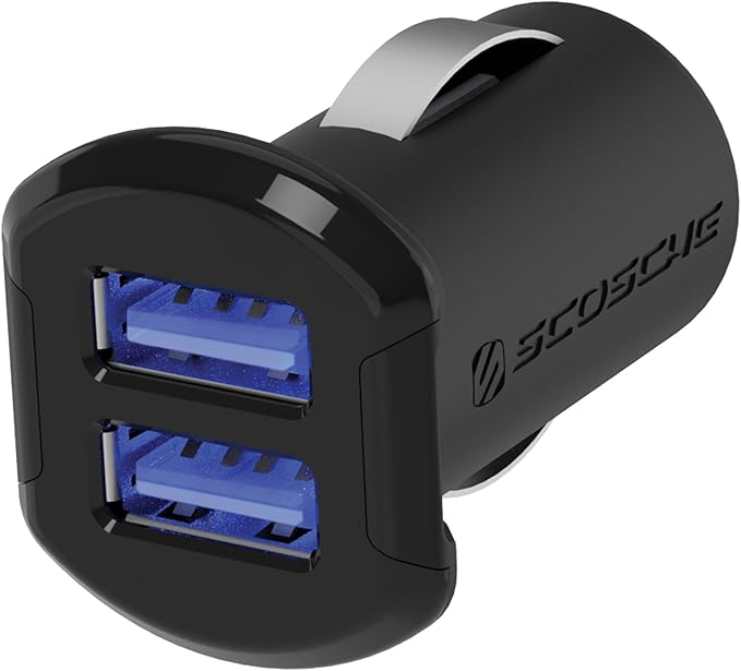 Scosche USBC242M ReVolt Universal Cigarette Lighter Multi Device Compact Dual Port USB Car Charger, Fast Charge Two Devices Simultaneously, Black
