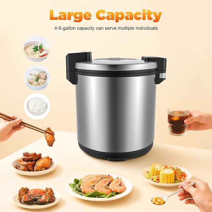Commercial Electric Rice Warmer, Stainless Steel Rice Warmer Heavy Duty 6Gal